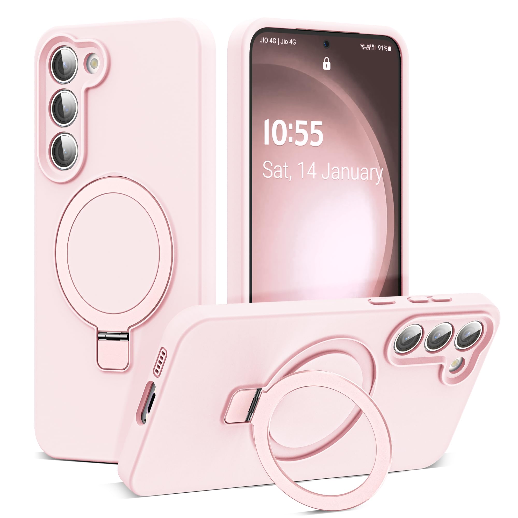 Photo 1 of SKYLMW for Samsung Galaxy S23 Plus Case with Magnetic Invisible Stand [Compatible with Mag-Safe] Military Drop Tested [Full Camera Protection] Silicone S23 Plus Cases for Men Women, Pink