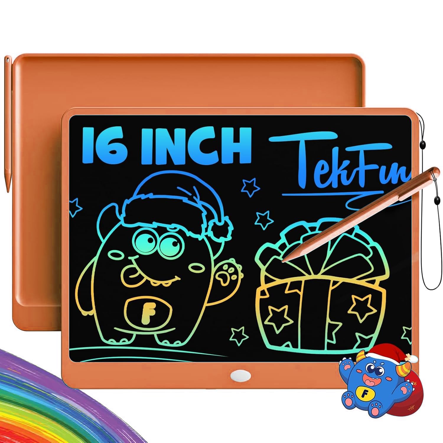 TEKFUN 성인용 LCD 필기 태블릿, 대형 낙서 보드, 40.6cm(16인치) 다채로운 드로잉 태블릿 필기 패드, 만 3 4 5 6 7 8 9세 여아 남아 청소년용 유아 장난감, 아동용 생일 선물 (오렌지)