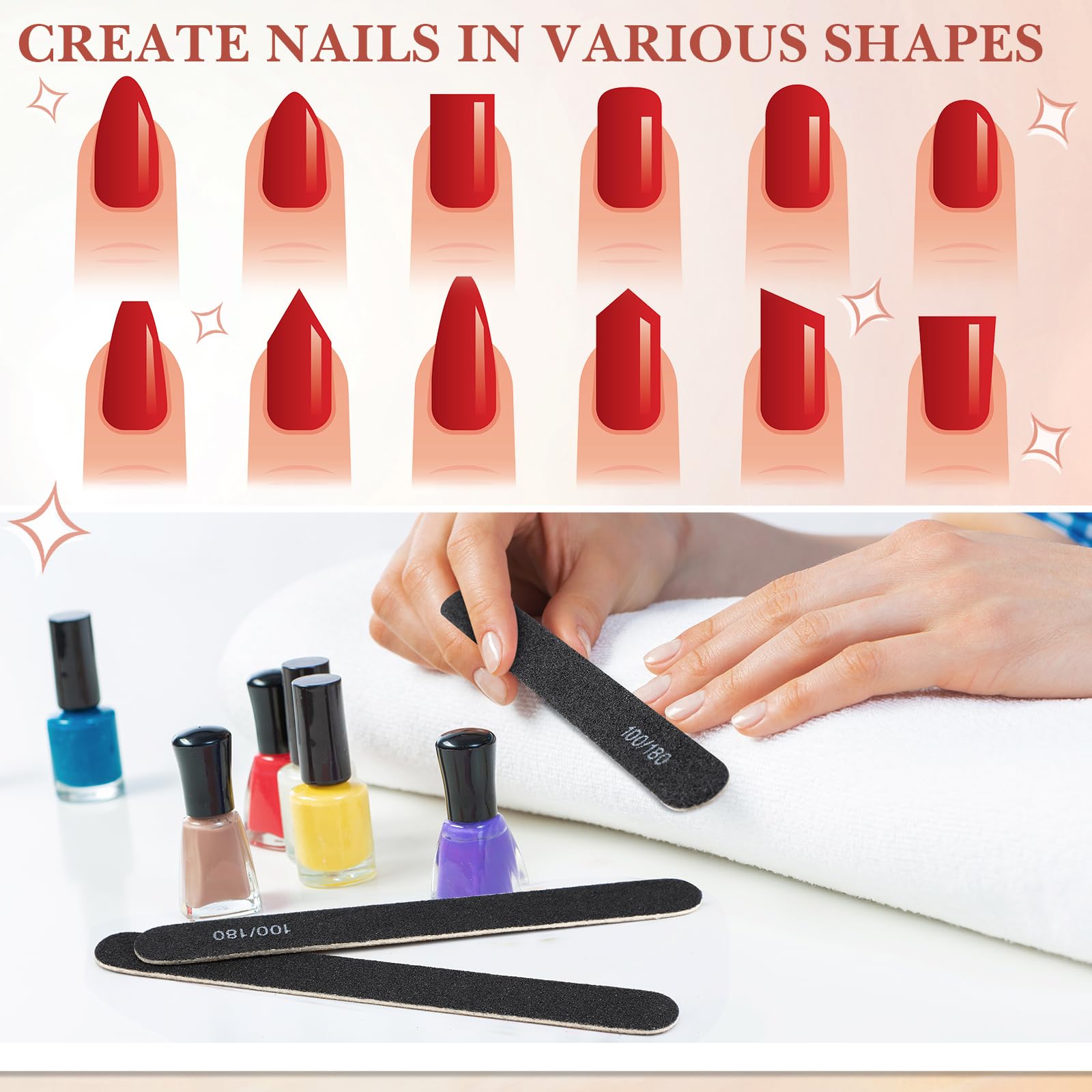 Lasnten 200 limas de uñas de grano 100/180 profesionales de doble cara, reutilizables, herramienta de manicura y pedicura, lima pulidora de uñas de grano alto, lima de uñas de madera a granel para