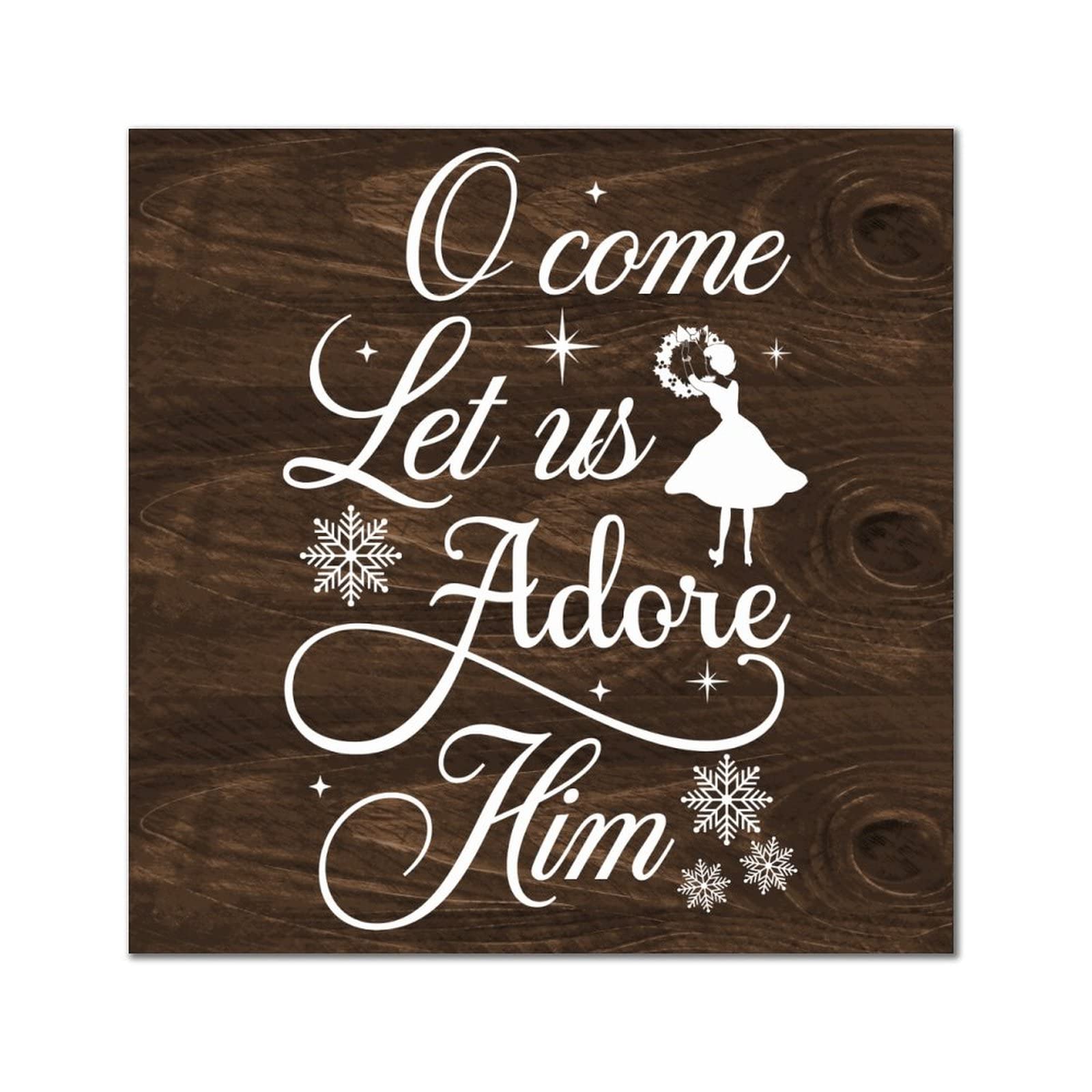 Plaque murale vintage O Come Let Us Adore Him en bois 35x35 cm
