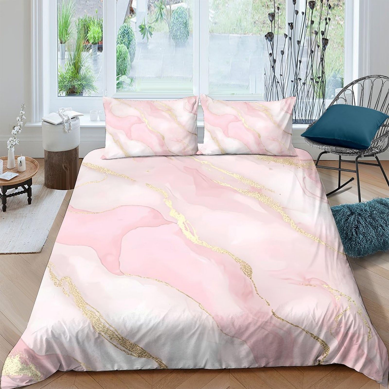 Ctjqhvkz Style-2 3D Printed Pink Marble Fitted Sheet Microfiber Soft Bedroom Decor Gold Vein Bed Cover For Home Guest Room Single（135X200cm）