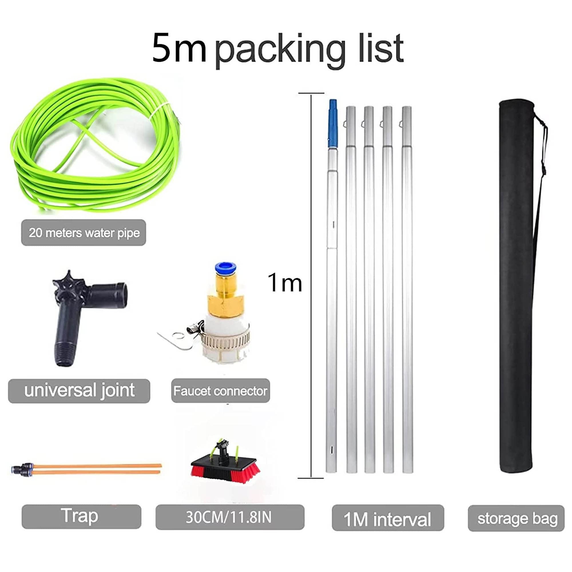 Kit de Limpieza para Paneles solares y Ventanas, Cepillo para Limpiar Cristales Exteriores, Limpiador de Ventanas para porches y tejados, solución de Alto Rendimiento sin Marcas pa