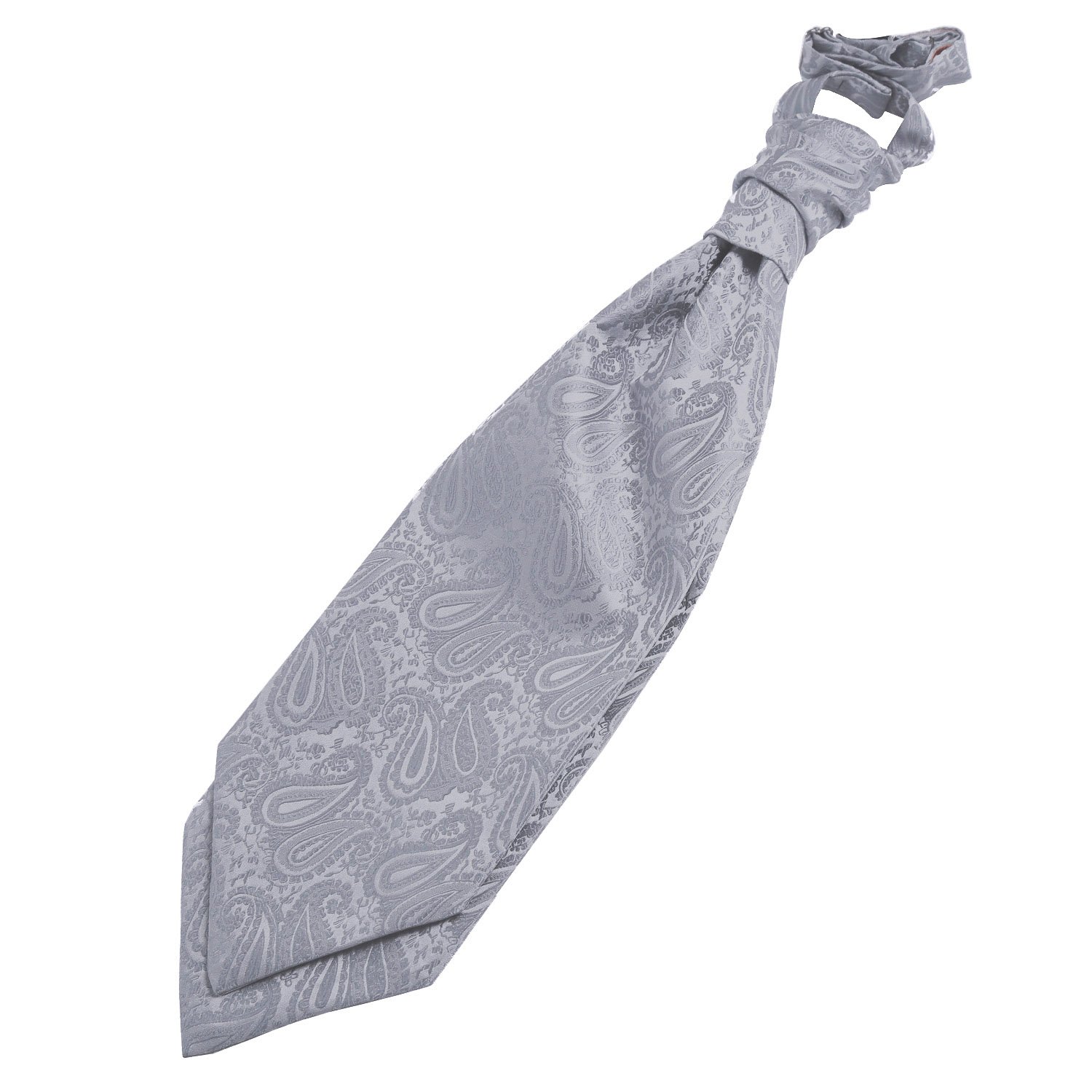 DQT Mens Paisley Floral Jacquard Pre-Tied Scrunchie Cravat - Wedding, Business & Formal Wear - Silver
