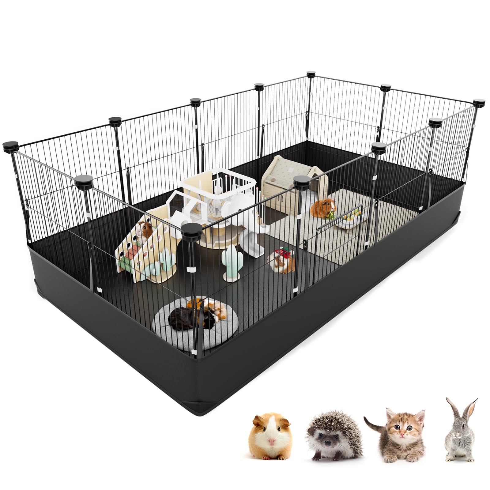 Aystkniet Gabbia Coniglio Nano da Interno con Rivestimento Impermeabile sul Fondo, Gabbia per Porcellini Findia 122 cm x 60 cm x 40 cm, Recinto per Piccoli Animali come Tartarughe, Gattini