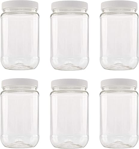 CLEARVIEW - Tarro de plástico de 1 pinta Paquete de 6 recipientes y organización (frascos de 16 onzas)