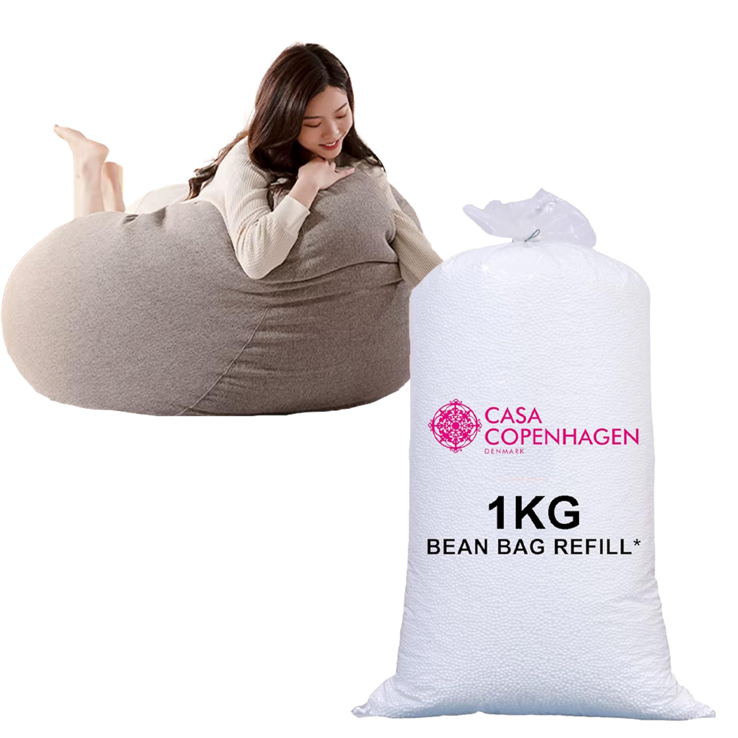 Casa Copenhagen Premium Virgin Grade Thermocol Balls Refill for Pillows, Sofa, Bean Bags, Soft Toys & Beans for Bean Bag Refill 1 Kg (White)