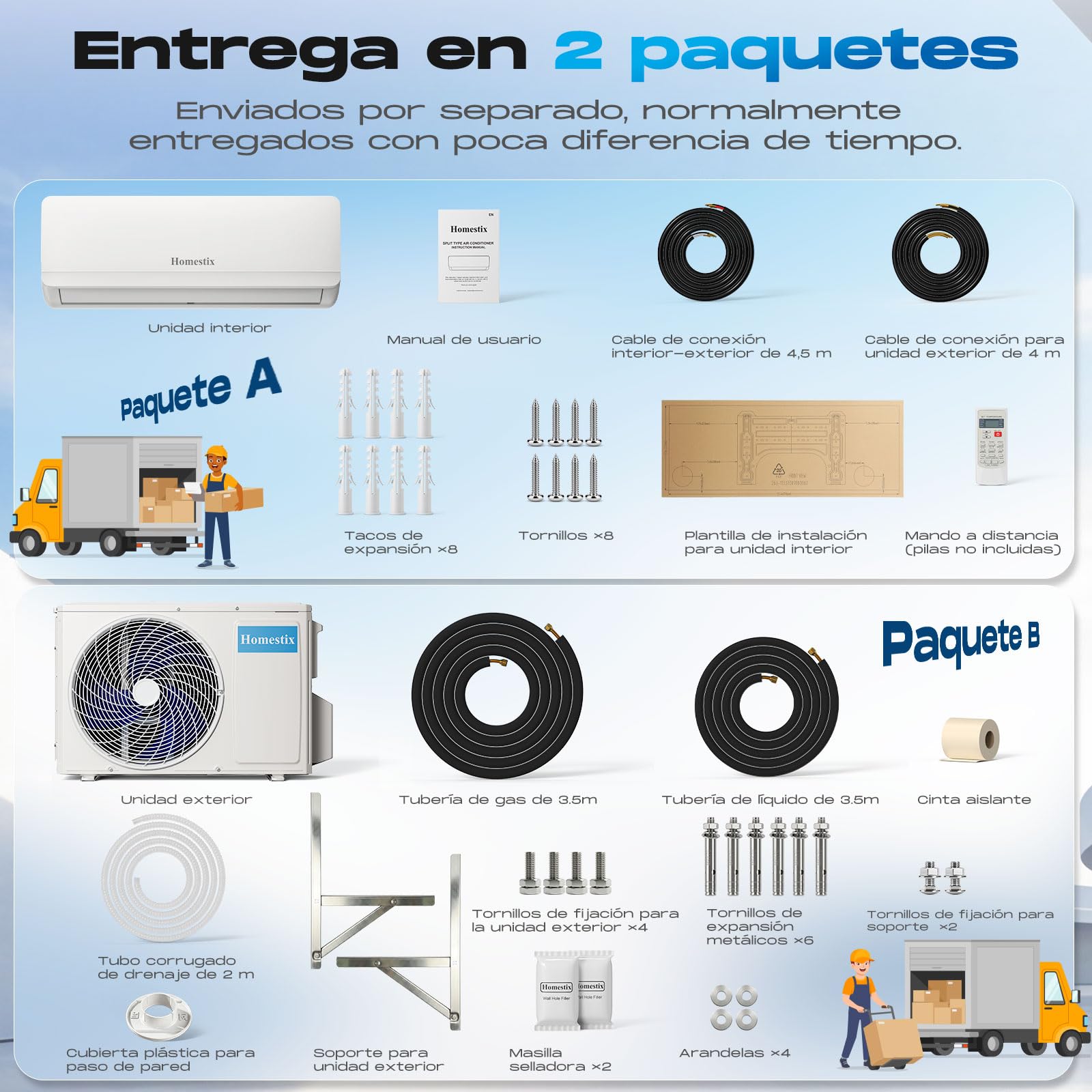 Aire Acondicionado Split 12000 BTU con Bomba de Calor, Refrigeración, Calefacción, Deshumidificación y Ventilación, Súper Silencioso,Control por Mando y App,Temporizador 24h,Modo Sueño y Eco