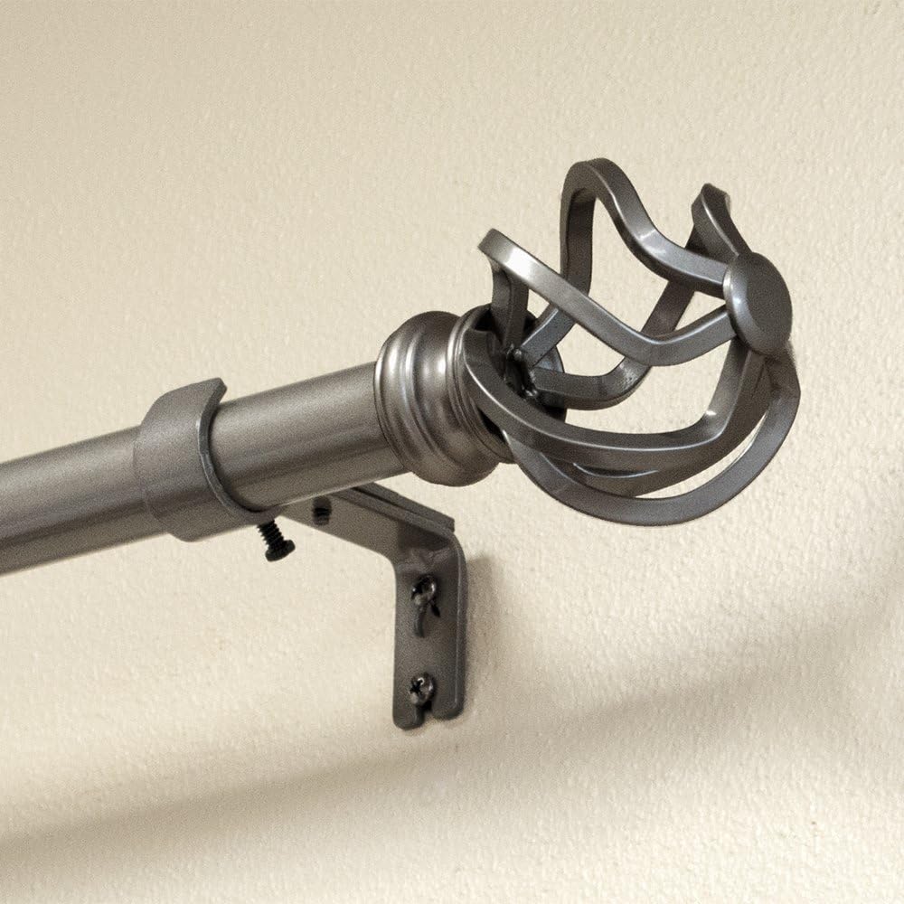 Lumino Prima Cage Single Curtain Rod Set, 1” Diameter (With Multiple Color Options), Curtain Rod, Drapery Rod, Decorative Rod, Decor, Pewter, 42-120“ Width
