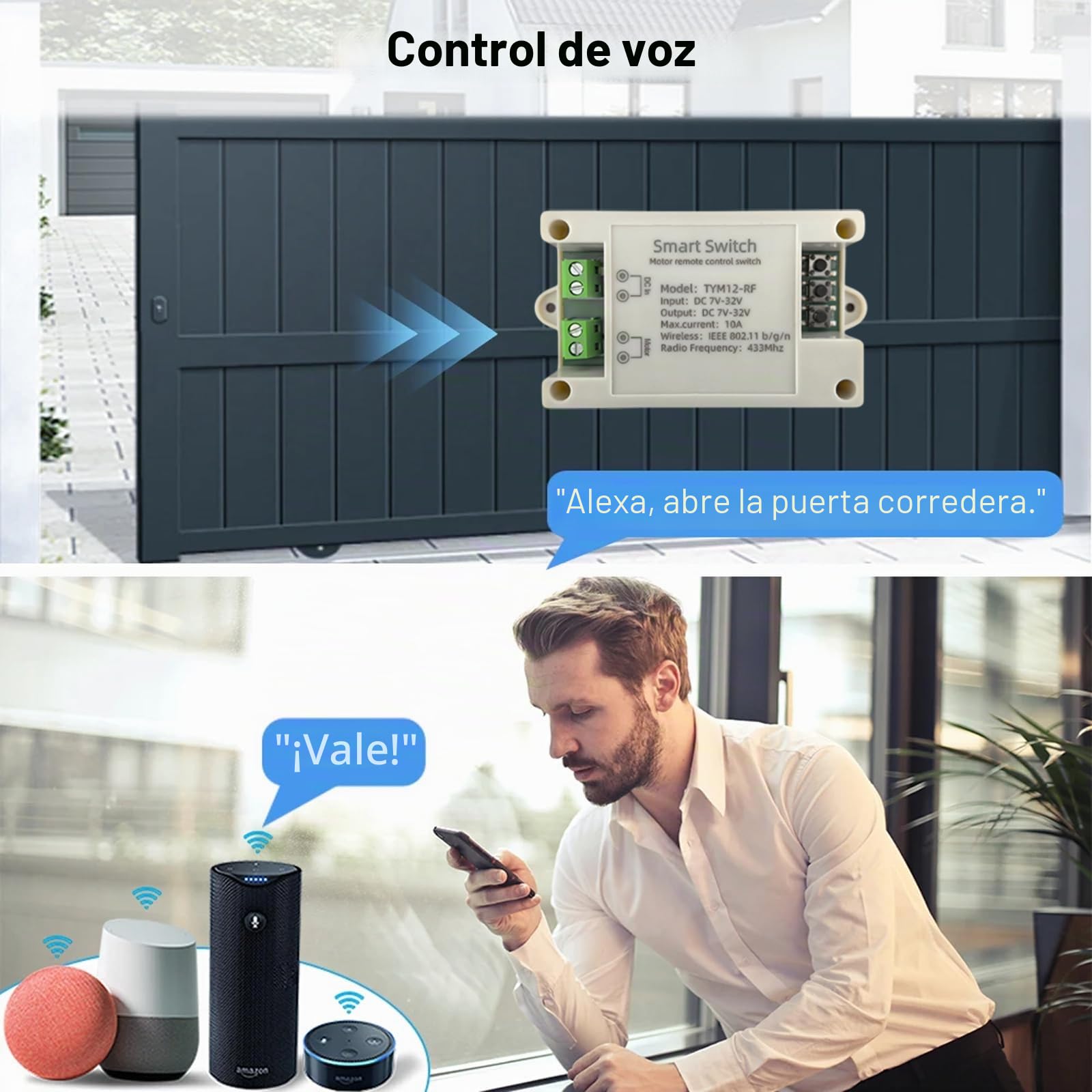 Controlador de motor de CC inalámbrico inteligente de avance y retroceso, adecuado para el control remoto de la Tuya Smart App actuador lineal de DC 7 V a 32 V y válvula solenoide
