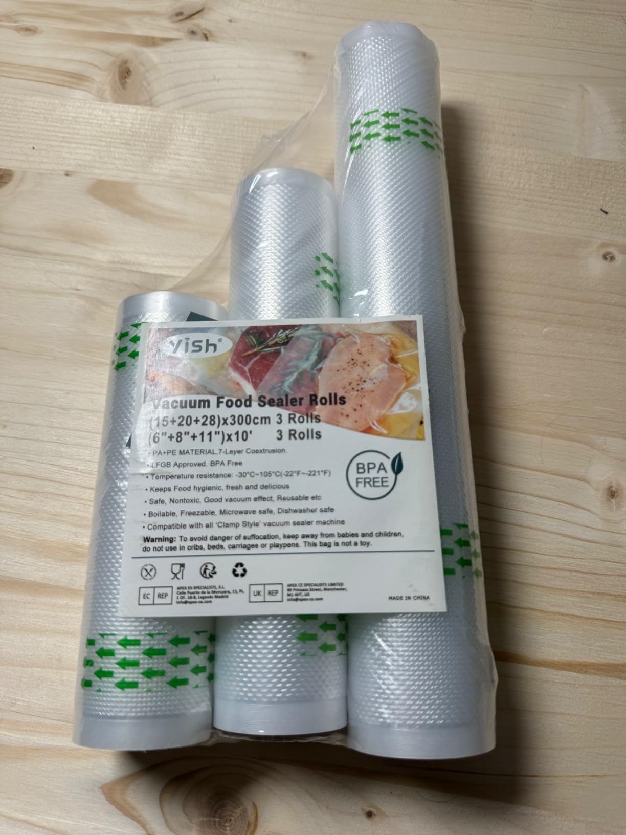 YISH Lot 3 Rouleaux Film Sous Vide Alimentaire 15/20/28 Cm X 300 Cm - Sacs Sous Vide Sans BPA - Compatible Toutes Machines Sous Vide & Cuisson Sous Vide