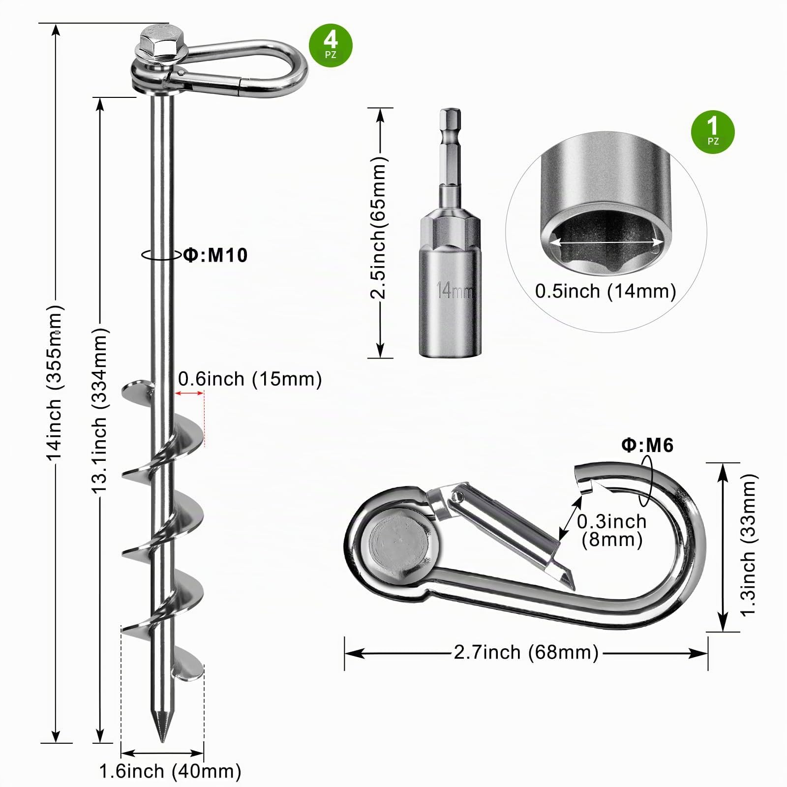 SELEWARE 4 fuoristrada, picchetti per esterni, campeggio, ancoraggi a terra, picchetti in acciaio inox, per altalena, escursioni, trampolino, tenda, capannone, campeggio