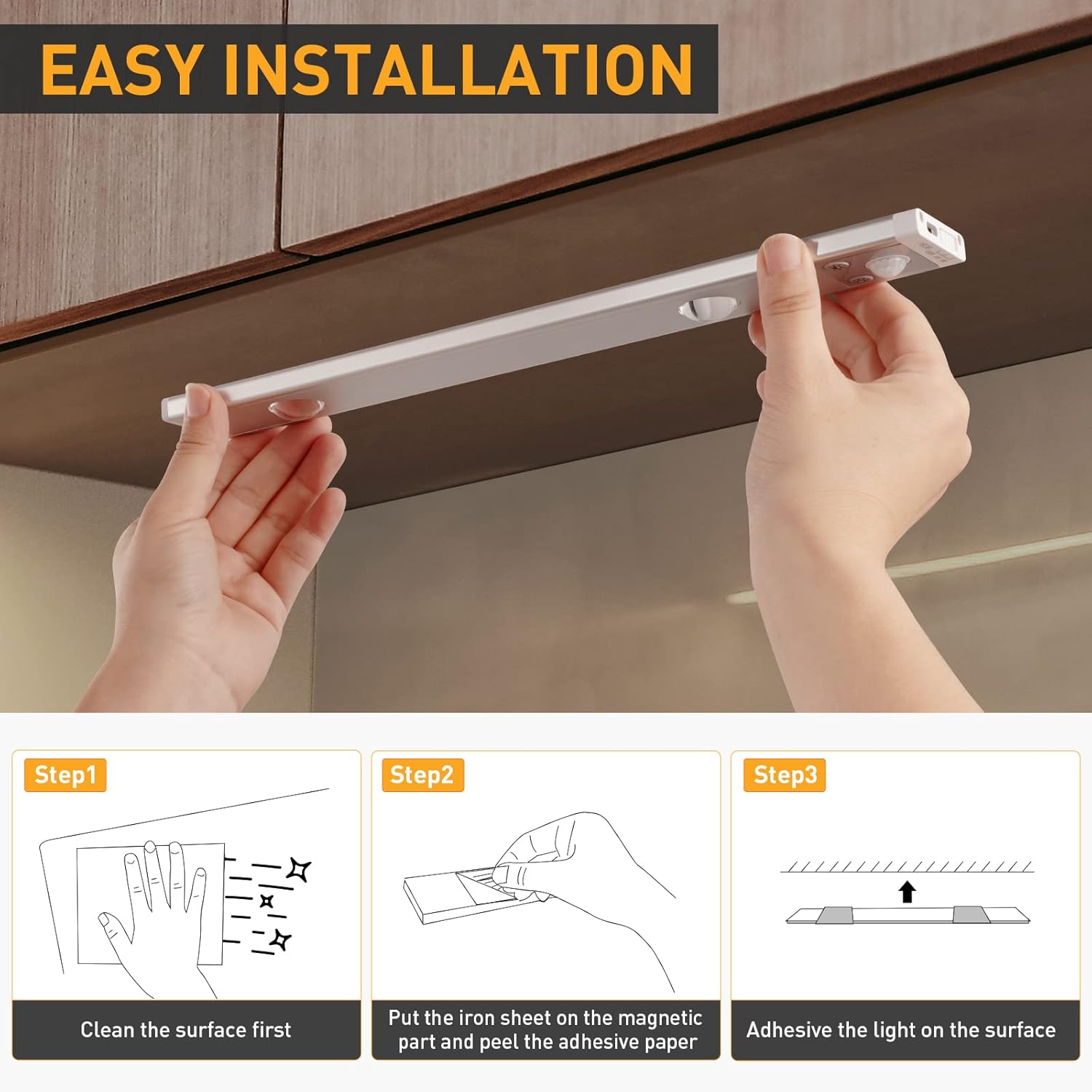 Sensor De Movimiento De Luces Para Debajo Del Gabinete: 66 Luces LED Para Armario, Contador Magnético Inalámbrico Para Cocina, 1000 MAh, USB, Recargable, LED, Armario, Escaleras, Pasillo, Interior