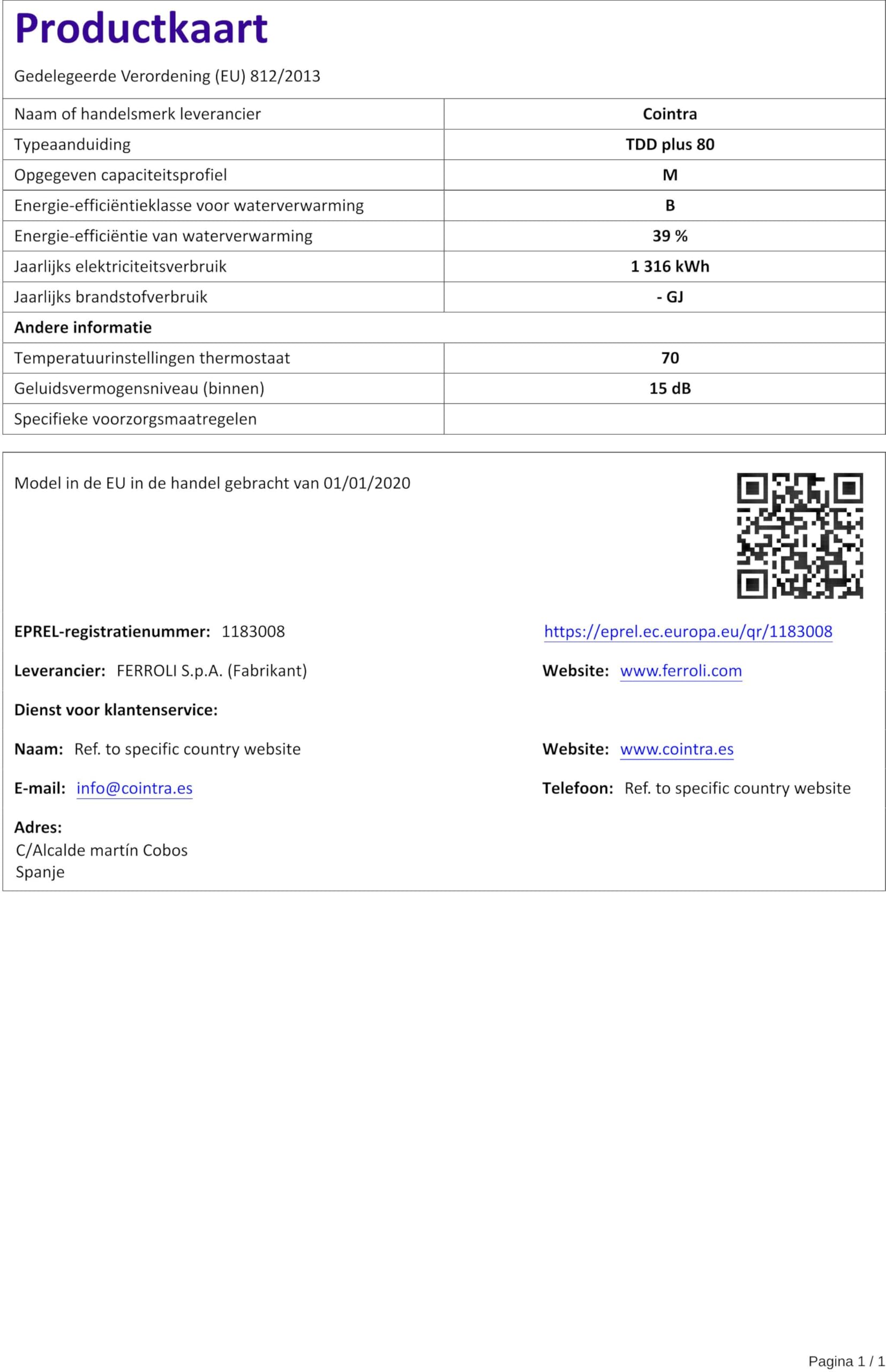 Cointra Termo Electrico TDD Plus 80 WiFi