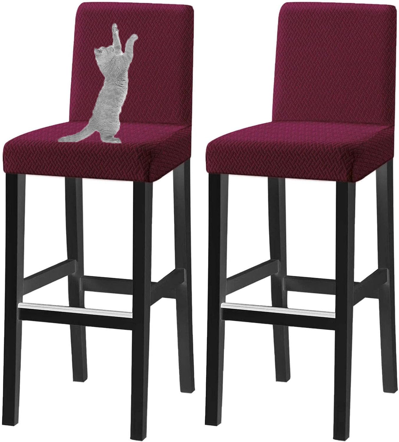 HACLEN Jacquard Bar Stool Covers with Backs Cat Scratch Proof, Stretch Pub Stool Chair Covers Soft Barstool Covers Washable for Bar Banquet (Wine Red,6 PCS)