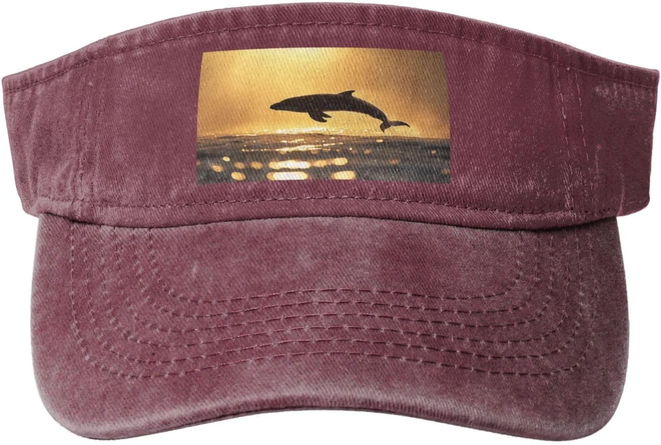 Sun Hats for Men Women Summer Sport Empty top Baseball Cotton with for Beach, Summer & Outdoor Activities Backlight Golden Moment, Dolphins Jumping Red