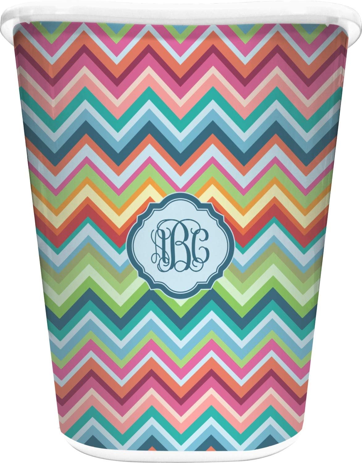Personalized Retro Chevron Monogram Waste Basket - Double Sided (Black)