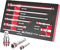 Vista 9 de BILITOOLS Juego de extensión de enchufe de impacto de 18 piezas, incluye barra de extensión de unidad de 1/4" 3/8" y 1/2", adaptador de enchufe