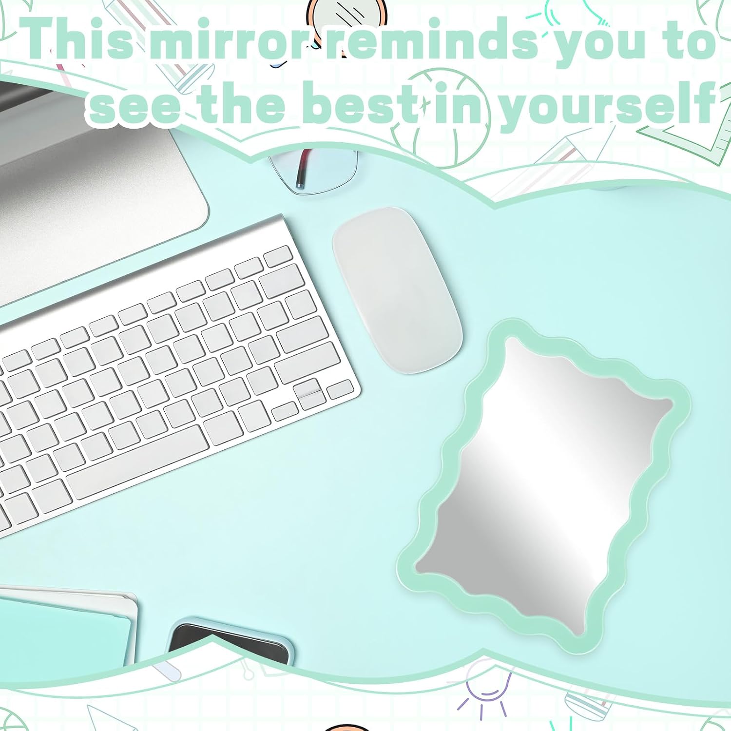 Locker Accessories for Girls with Magnetic Locker Accessories Mirror 5.31" x 7" Cyan Locker Decoration for School Locker Back to School Essential Locker Shelf for School Locker
