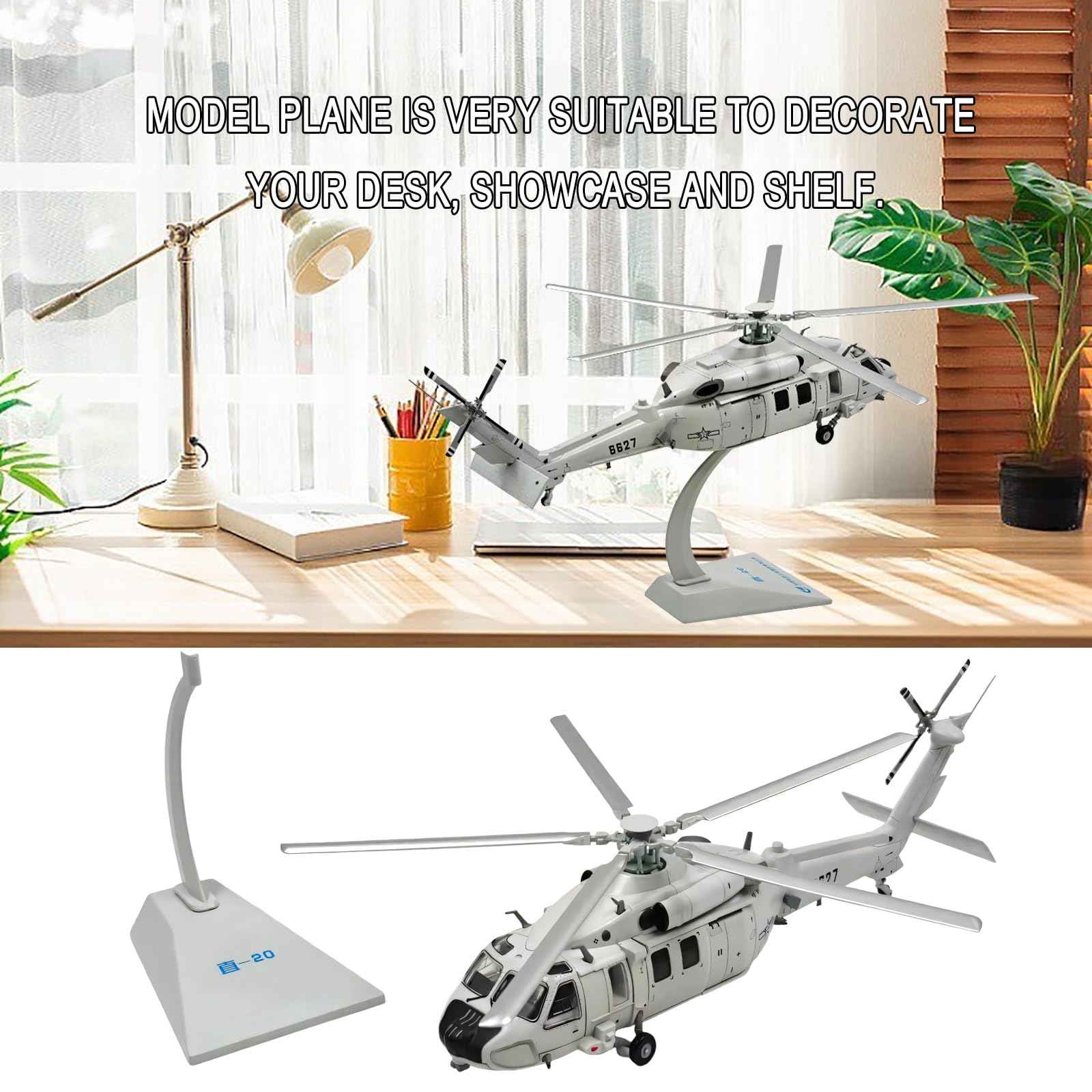 Modello lega simulazione militare elicottero d'attacco Z-20 pressofuso in scala 1:72 con espositore lame rotanti, regalo collezione pronto for l'esposizione for adulti, appassionati modelli