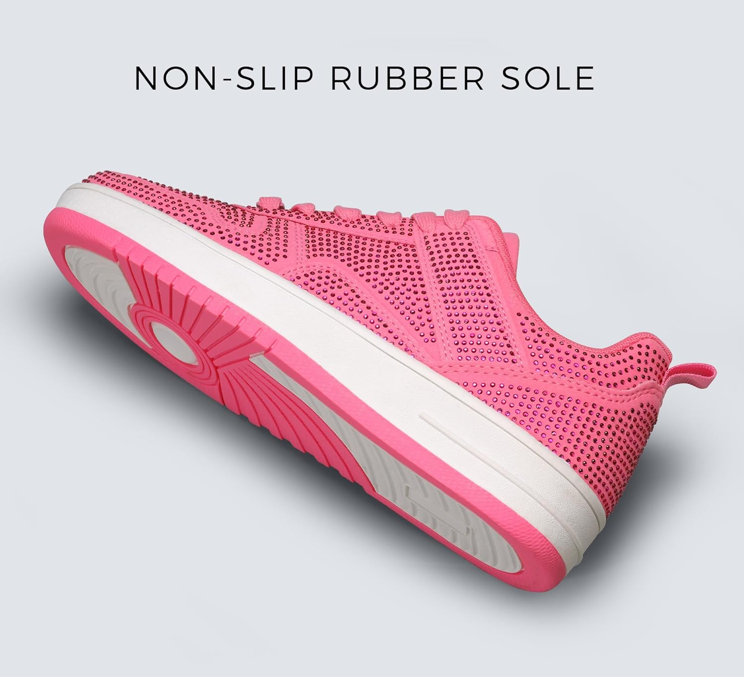 LUCKY STEP Women Fashion Sparkle Rhinestone Sneakers White Leather Low Top Tennis Shoes Lace Up Casual Comfortable Walking Shoe - Image 5