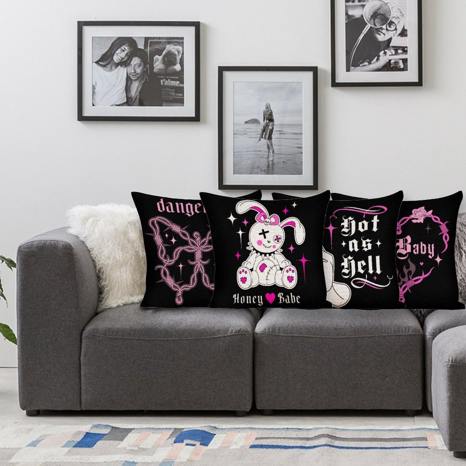 Federa per cuscino per divano, 45 x 45, stile vintage, colore nero, etnico, con nappe, 2 pezzi, a righe