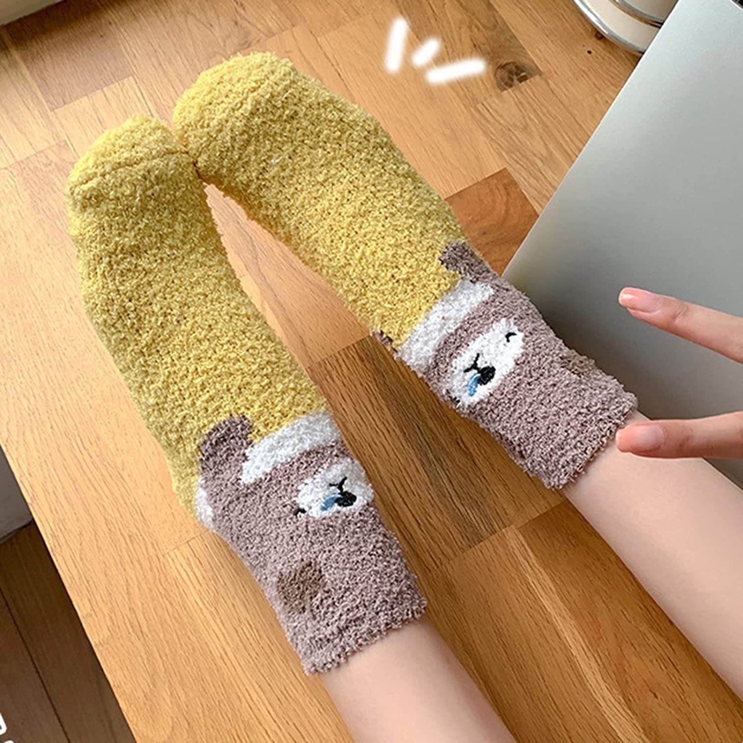 Calcetines Termicos 2 Pares De Calcetines Térmicos Con Patrón De Oso Para Dormir, Para Invierno, Para Mujer, Esponjosos, Súper Suaves, Cálidos, Gruesos, Acogedores Y Peludos Calcetines Invierno