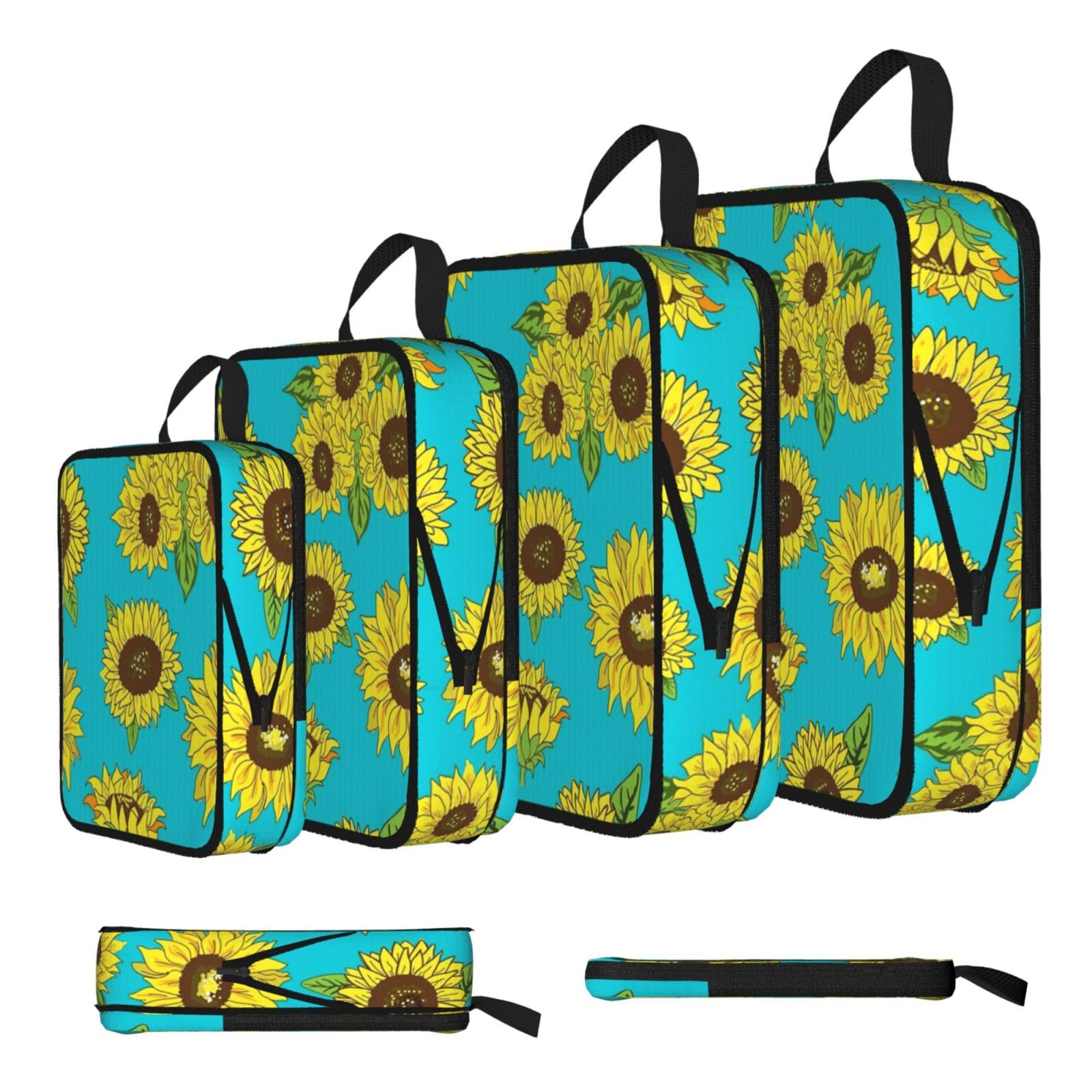 Esnaiuvcd Black Sunflowers Pattern Print 4 Set Compression Packing Cubes For Suitcases,Expandable Storage Bags Organizers