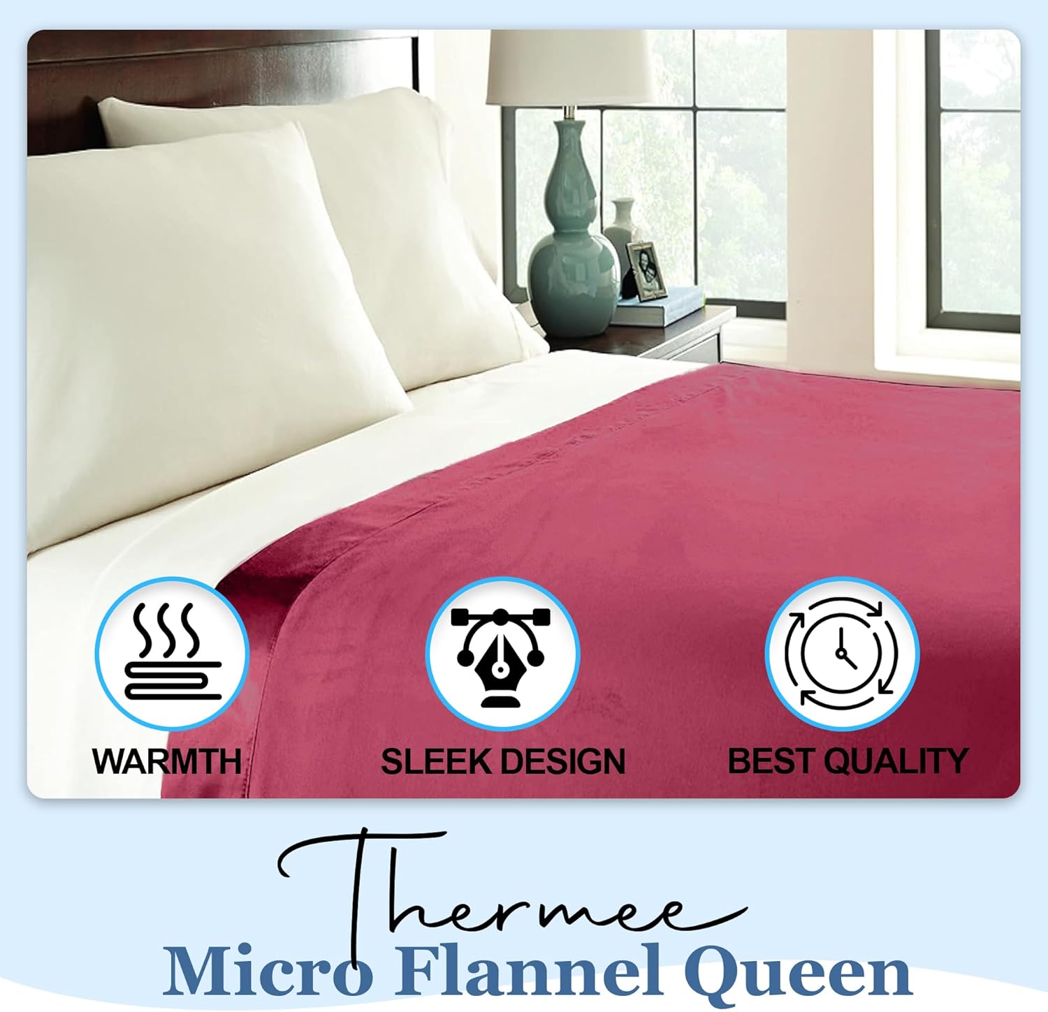 Thermee Micro Flannel Twin Size Blankets, Lightweight All Seasons Cozy Blanket, Throw Blankets for Home and Living Room, Comfy & Soft Blanket for Couch, Machine Wash, No Pilling - Burgundy - Image 3
