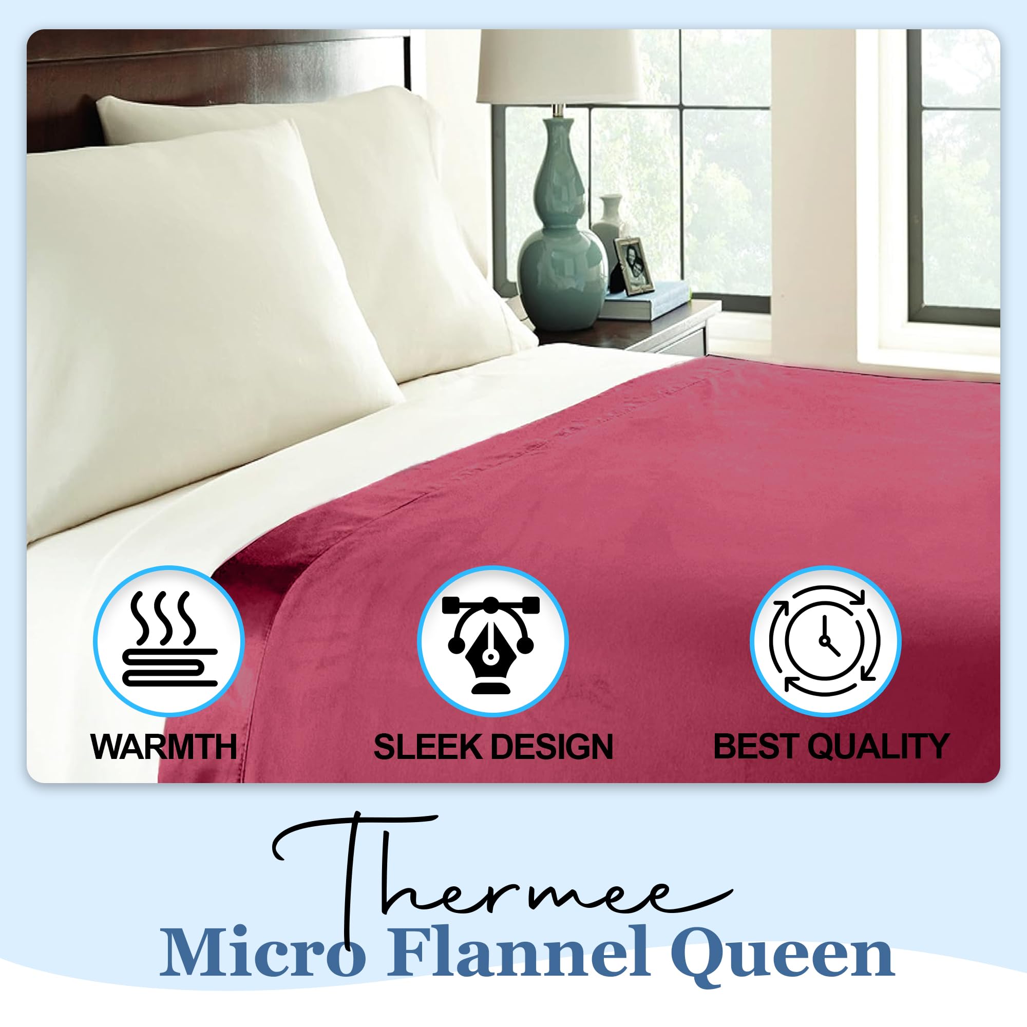 Thermee Micro Flannel Twin-Size All Seasons Lightweight Sheet Blanket, Machine Wash & Dry, No Pilling, 84Lx72W, Burgundy - Image 3