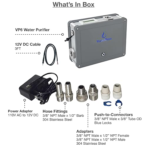 Miniatura 6 de VerterPure Purificador de filtro de agua ultravioleta VP6 UV-C LED, reduce hasta el 99.99% de los contaminantes a un caudal de 1.58 GPM, interruptor