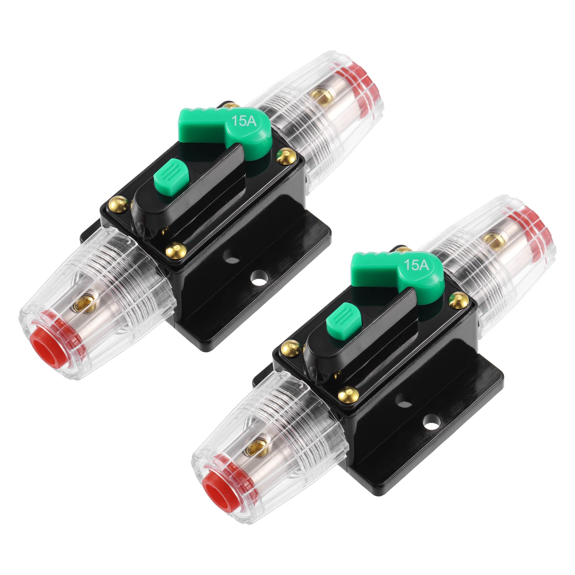 X AUTOHAUX Disjoncteur Réarmable 15A Noir Et Vert 2 Pièces Pour Voiture | Alliage & Plastique, 15A, 12-48V DC, 100x42x40mm, Bateau, Camion, Bus, RV, ATV, Protection Surtension, Réinit. Manuelle