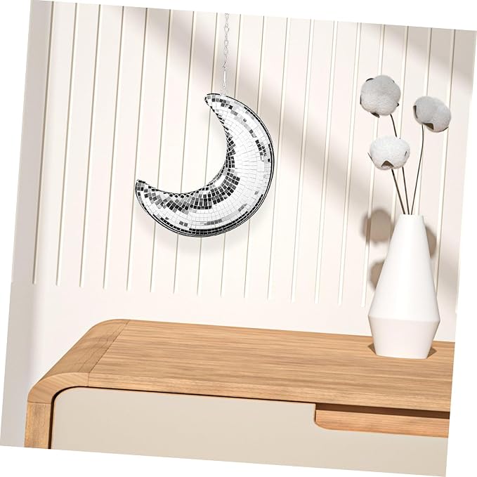Disco colgante forma luna decorativa espejo plateada miniatura 8