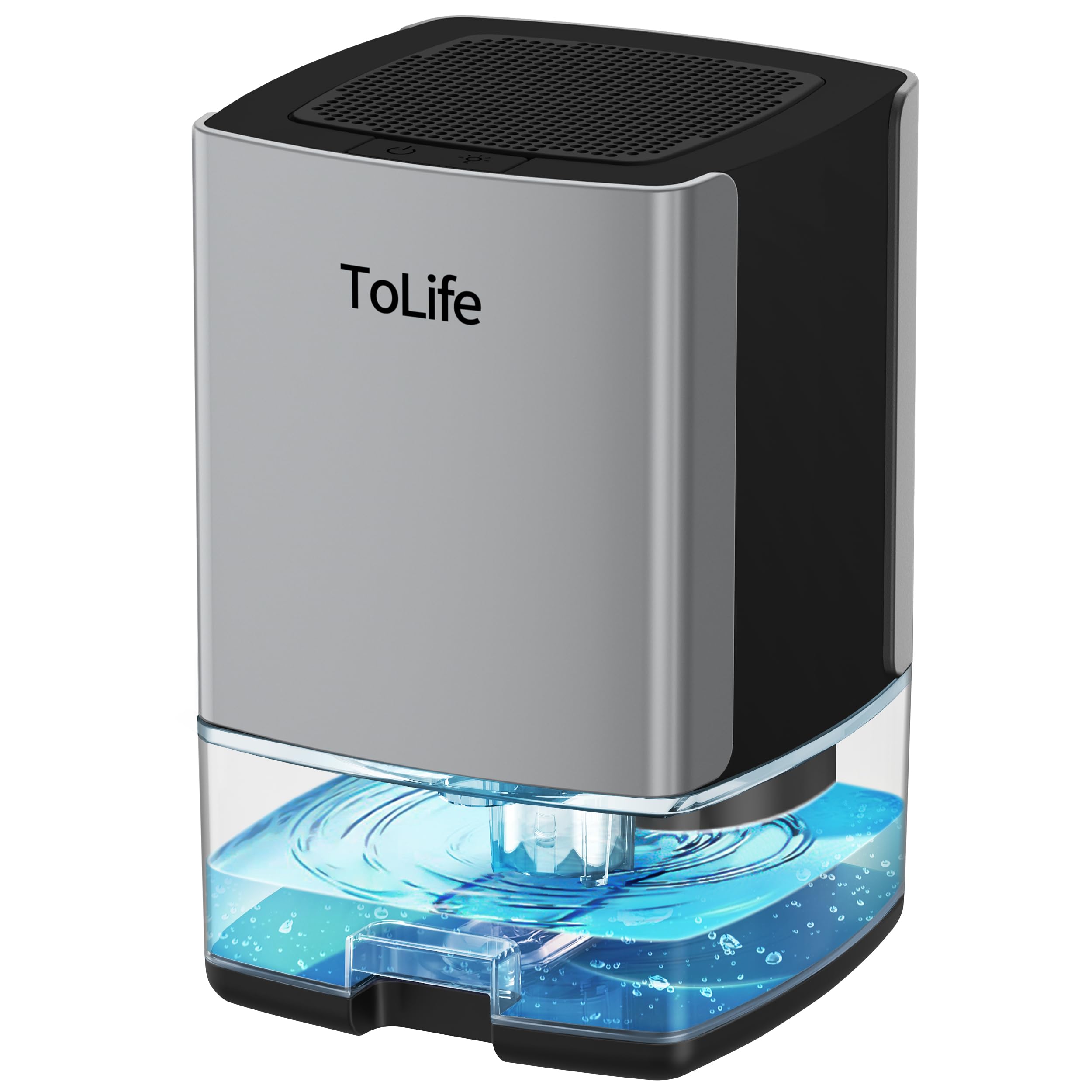ToLife Dehumidifiers for Home 30 OZ Water Tank with Auto-Off, Portable Small Dehumidifier for Room, Bathroom, Bedroom, RV, Closet 500 sq.ft, 7 Colors LED Light, Silver