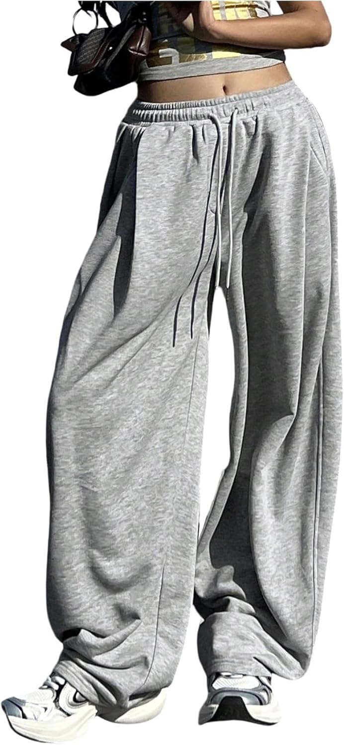 Verdusa Women's Baggy Barrel Sweatpants Wide Leg Drawstring Waist Lounge Pants with Pockets