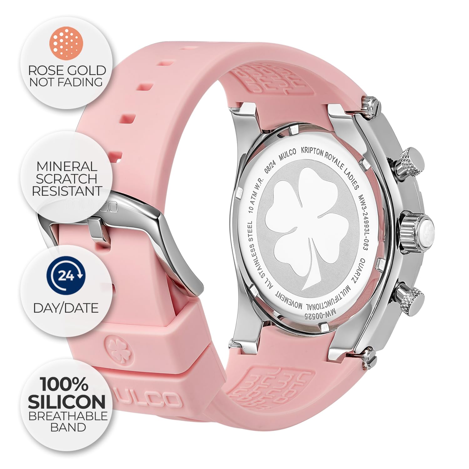 MULCO Reloj impermeable de lujo para mujer, acero inoxidable dorado rosa