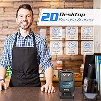 Vista 2 de Eyoyo Escáner de código de barras manos libres 2D, lector de código de barras de escritorio con cable USB omnidireccional 1D 2D PDF417 lector