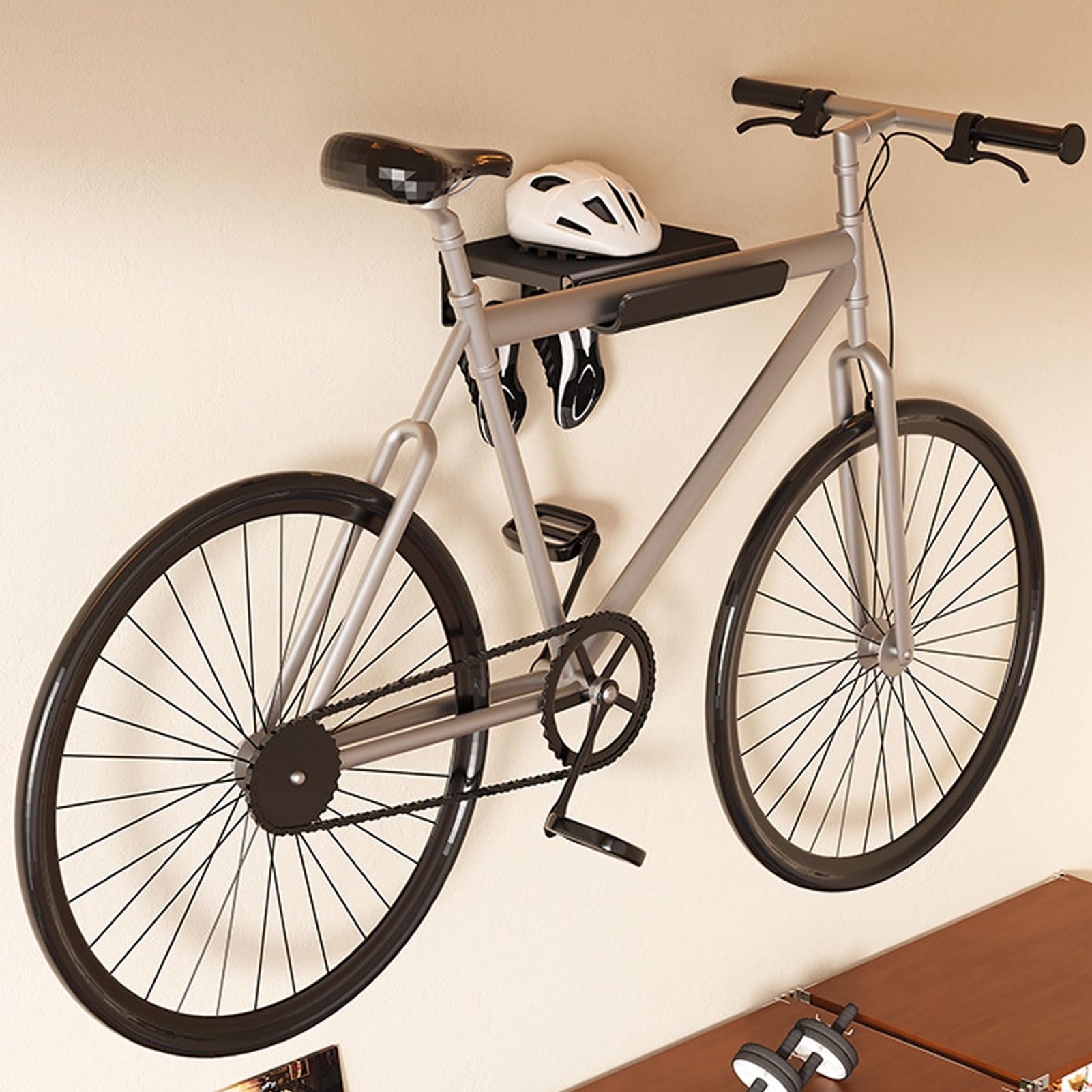 Goshyda Fahrrad-Wandhalterung, Horizontaler Garagen-Fahrradhalter, Platzsparende Innenaufbewahrung für Mountainbikes, Hält 110,2 Pfund, mit Füllstandsanzeige und Schaumstoffpolsterung (Groß)