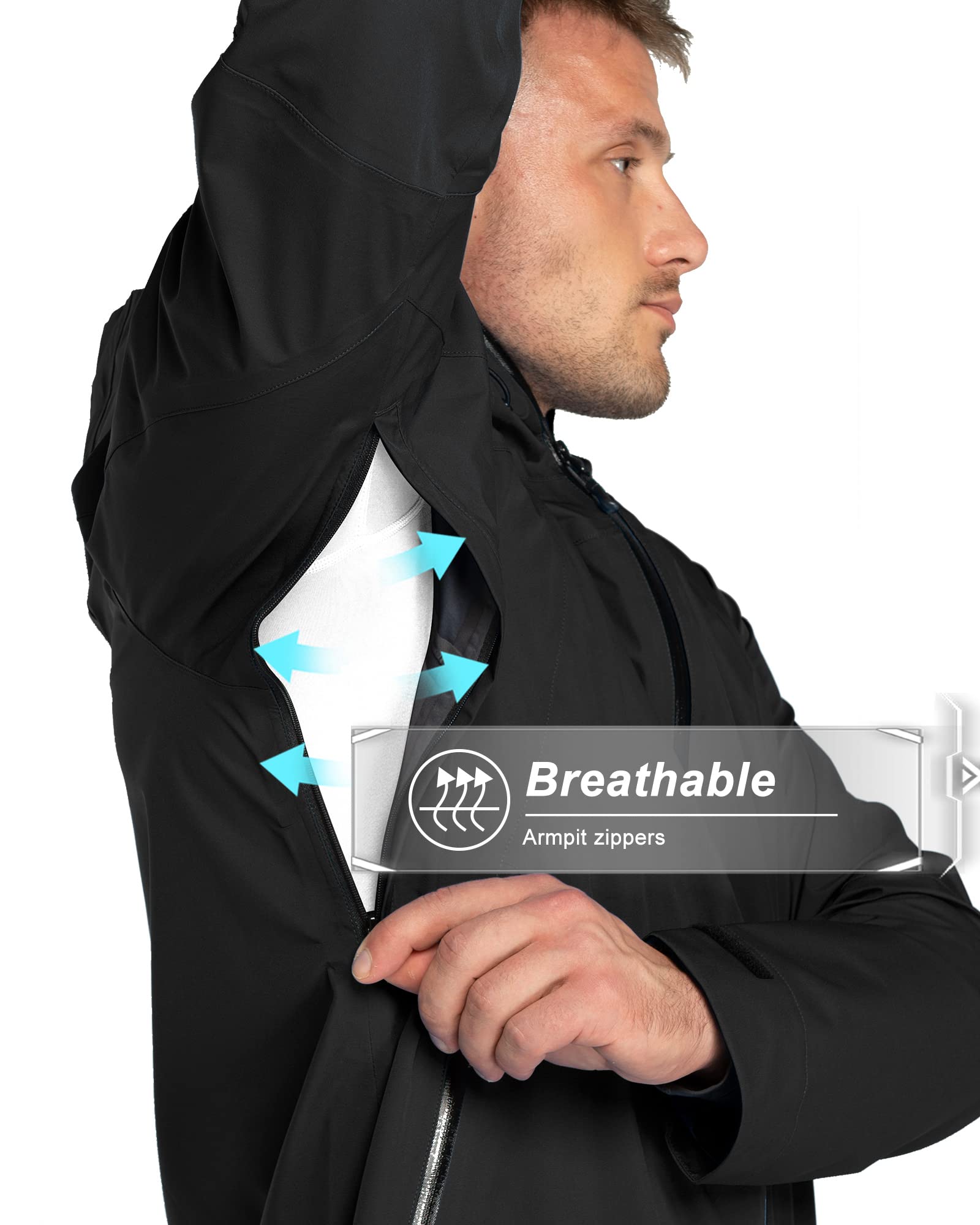 33,000ft Chaqueta impermeable ligera de 3 capas para hombre con capucha, conchas cortavientos para esquí, senderismo, golf, vela, ciclismo