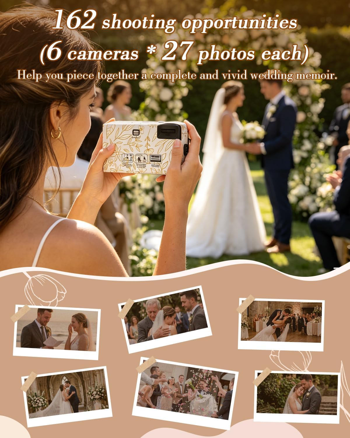 Disposable Cameras Bulk for Wedding, 6 Pack Single-Use 35mm Film Camera Disposable Bulk with Flash, ISO 400 27 Photos, Deluxe Wedding Disposable Cameras for Anniversaries, Travel, Birthday Party