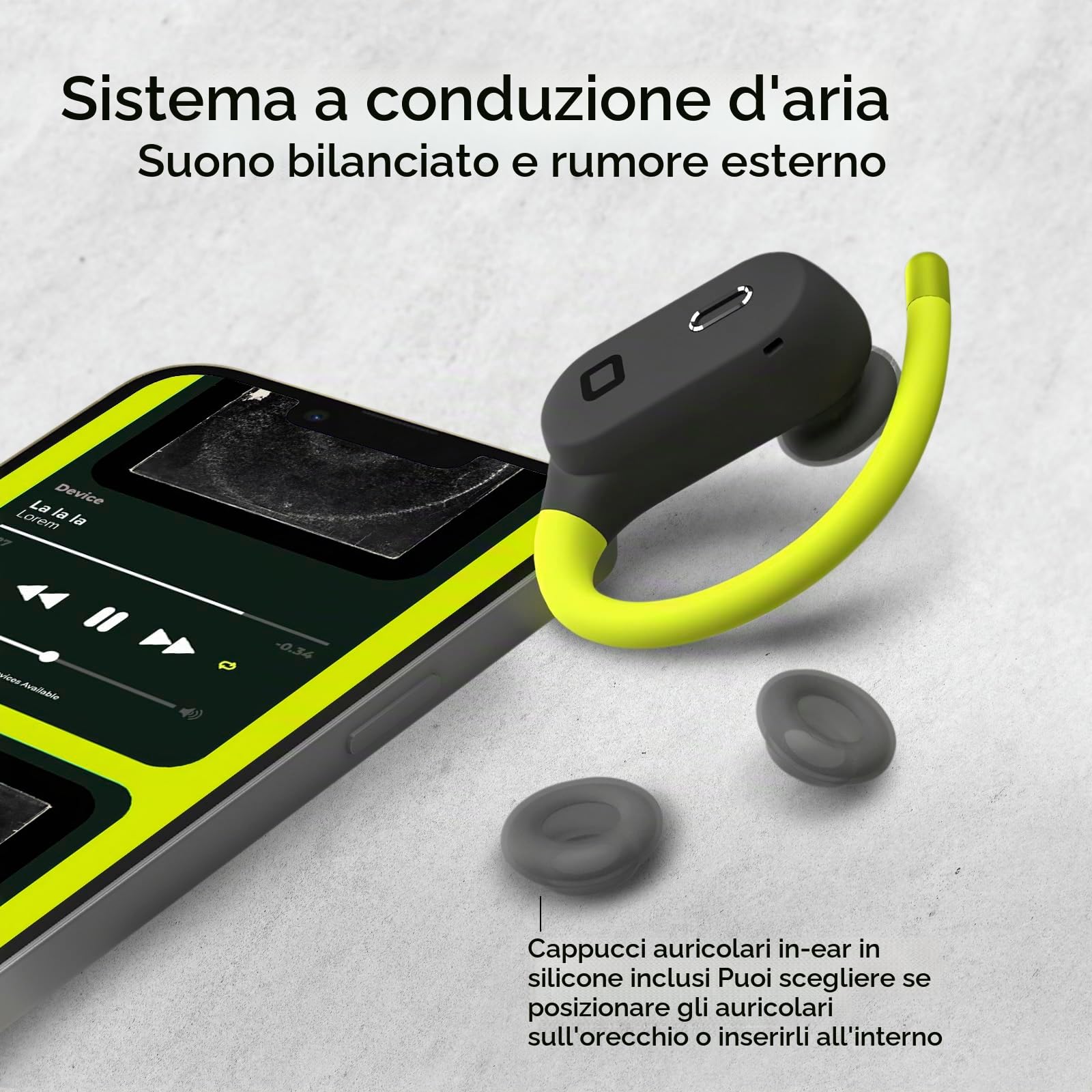 SBS Rhino Twin - Cuffie Auricolari Sport OWS True Wireless, Cancellazione del Rumore Attiva, Custodia di Ricarica, Microfono, Archetti, Controlli Touch, iPhone, Android, 7 ore con una sola carica