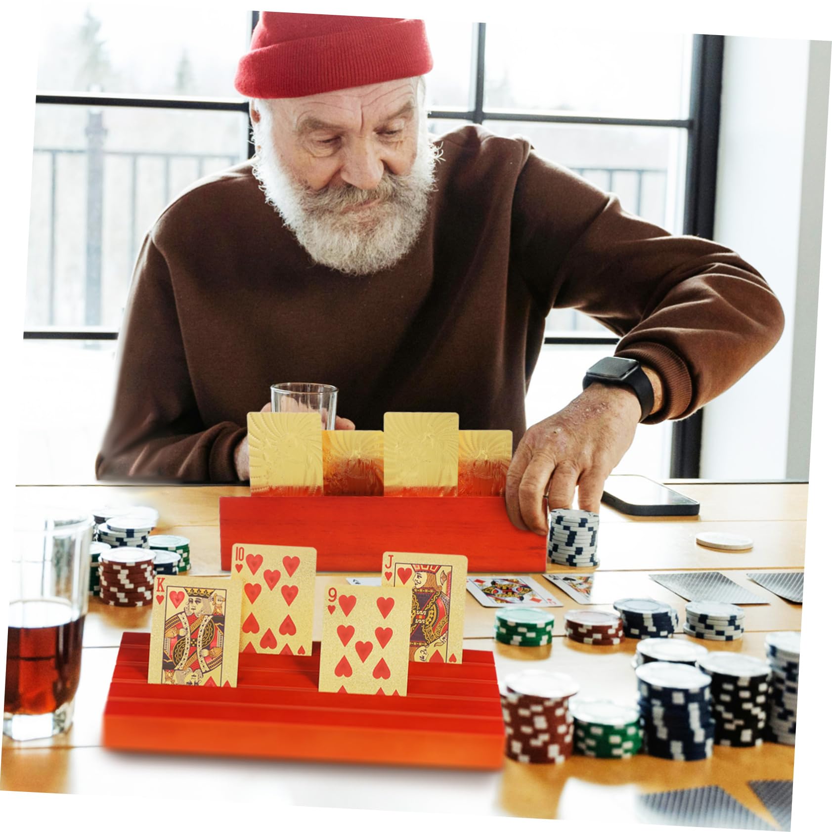 ERINGOGO 2 Soportes de Madera para Naipes, Base para Cartas de Juego, Exhibe Cartas Nitidez y Facilita Partidas en Casa