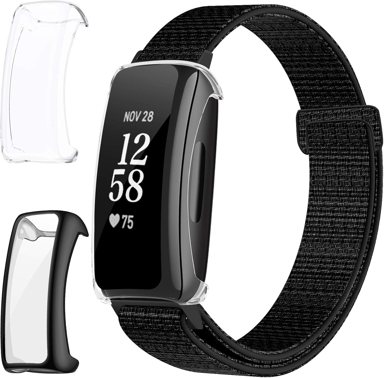 HAPAW Nylon Bands Plus Screen Protector Compatible with Fitbit Inspire 2 Bands, Soft Adjustable Breathable Replacement Strap Women Men Wristbands with 2-Pack TPU Bumper Cover for Inspire 2