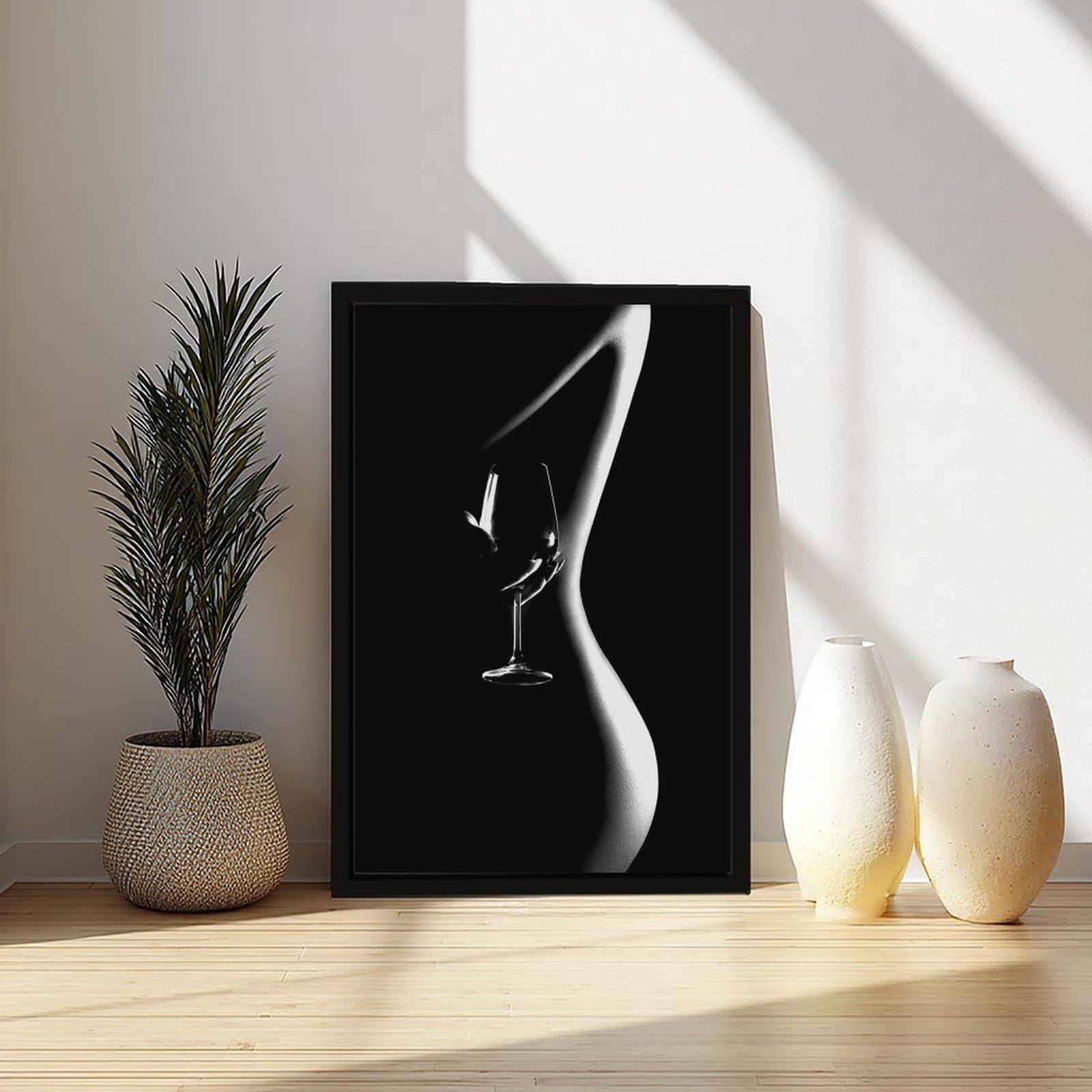Poster su tela con vino rosso, bianco e nero, donna che beve vino, decorazione per camera da letto, ufficio, stanza, regalo, 40,6 cm L x 61 cm W