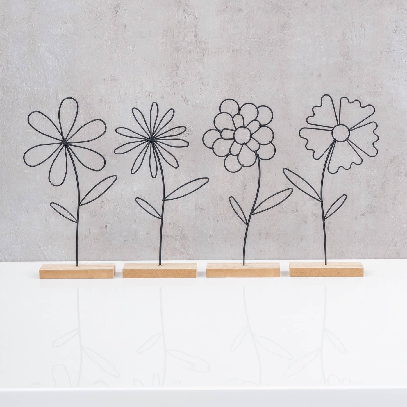 3er Set Deko Aufsteller Blume - Smile Love Enjoy Metall Auf Beton