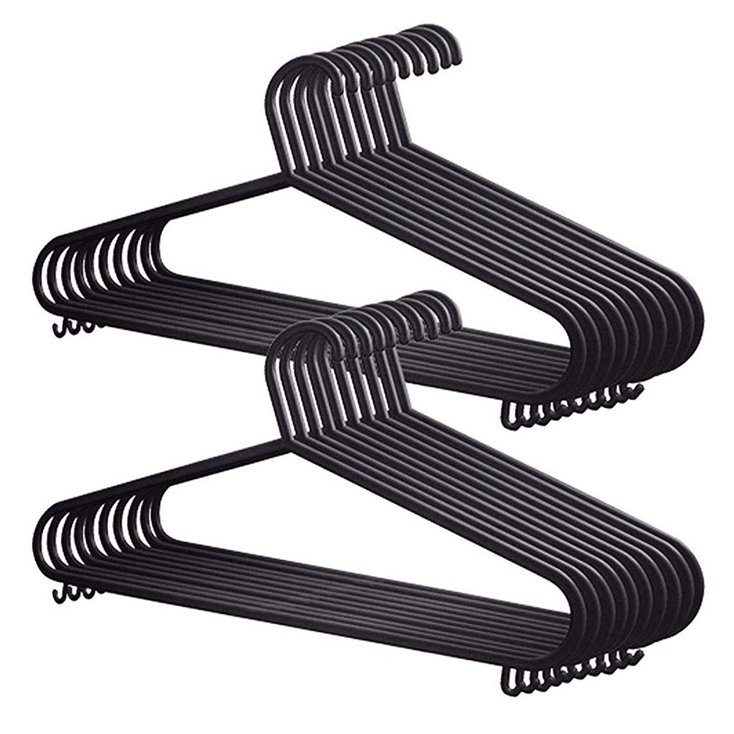 60 Pack Black Adult Coat Hangers Strong Plastic Hangers for Clothes, Space Saver Storage Organiser for Wardrobe, Children Closet and Clothing Rail, Non-Slip, Hooks, Suits, Trouser Bar & Lips