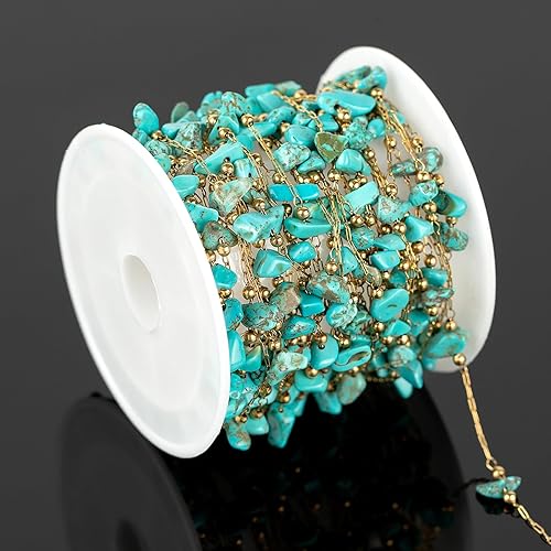 Miniatura 9 de UMAOKANG Cadena a granel de cuentas de piedra natural de 4 yardas para hacer joyas, rollo de cadena de clip de acero inoxidable chapado en oro