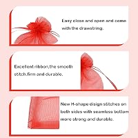 MORAINJAY Organza Ajándéktasak 100 db - Piros, 9x12 cm, Átlátszó Zsinóros Tasak Ékszerekhez, Esküvői Édességekhez, Karácsonyi Ajándékokhoz 3
