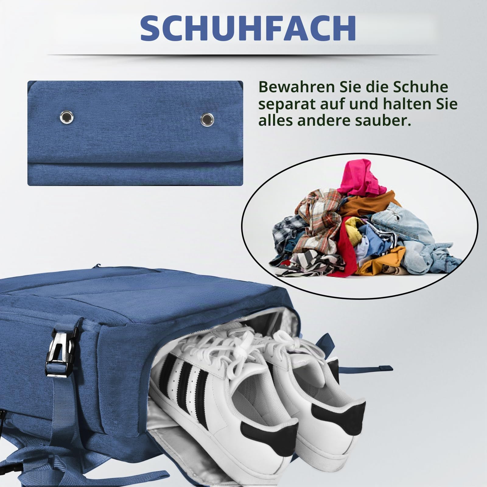 Handgepäck Reiserucksack 45x36x20 für Easyjet, Rucksack Travel Backpack Wasserdichter Tagesrucksack Schultasche Wanderrucksack (Blau)