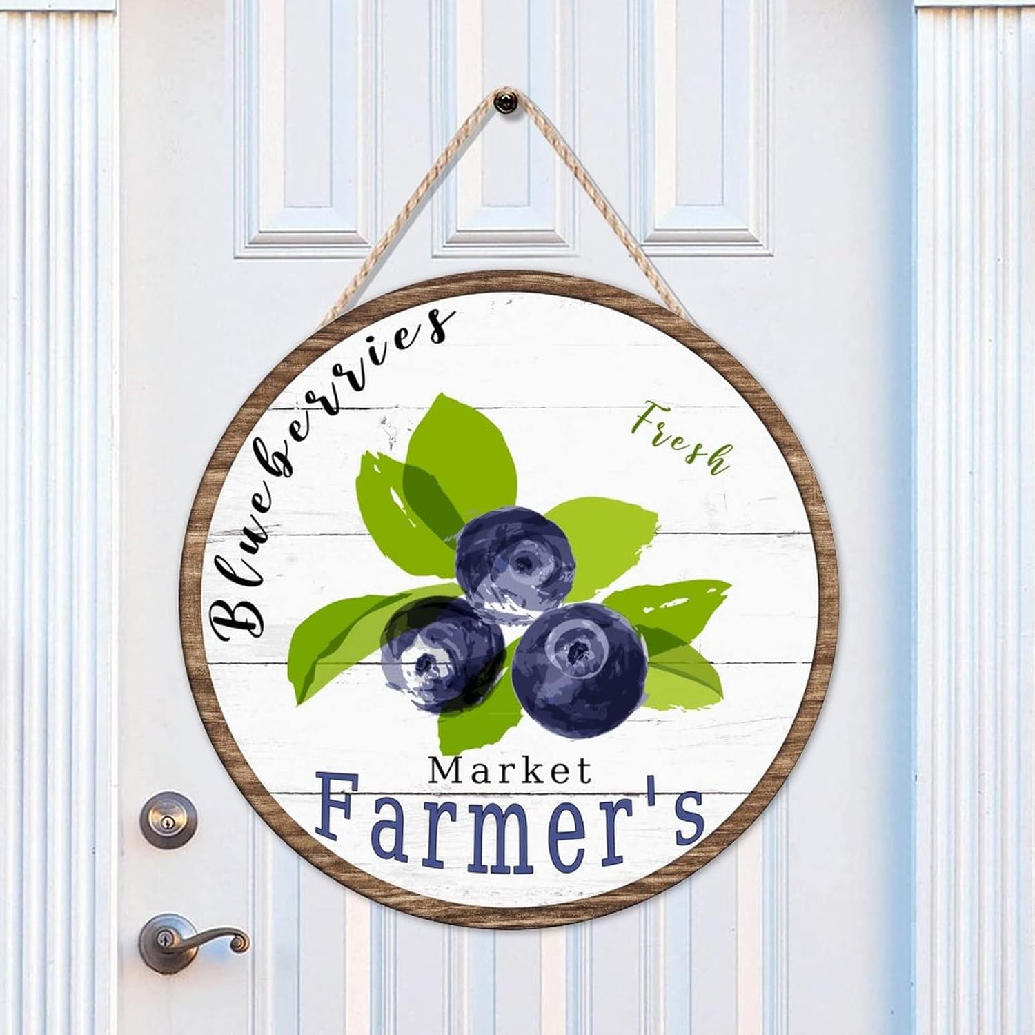Fruit Round Door Hanger Sign, Vintage Fruit Blueberry Wood Door Sign, Rustic 16x16in Wall Hanging Sign Plaque Farmhouse Front Porch Decor Housewarming Gifts