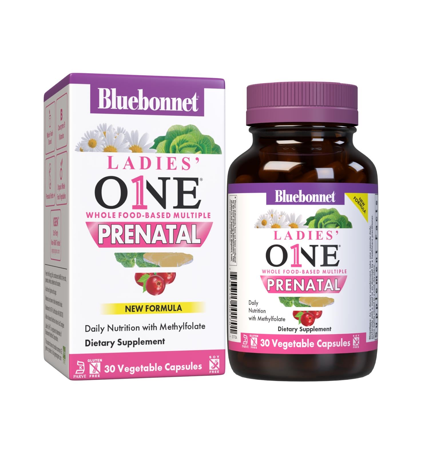 BlueBonnet Ladies ONE Prenatal Whole Food Multivitamin, 30 Veg Capsules